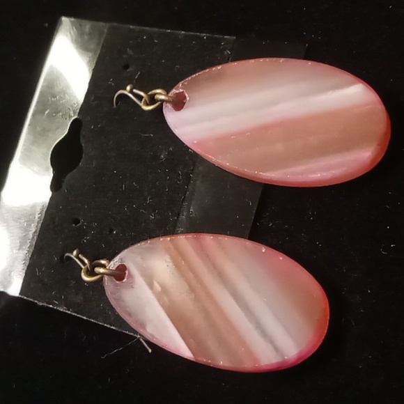 lace agate tear drop earrings pink white & brown agate polished with brushed edg - Picture 3 of 5